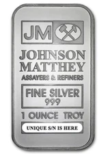 Johnson Matthey Assayers & Refiners 1 oz .999 Fine Silver Bar - Sealed