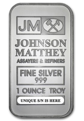JOHNSON MATTHEY 1オンス ファインシルバー Johnson Matthey Assayers & Refiners 1 oz .999 Fine Silver Bar