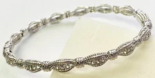 QVC Italian Silver Sterling Silver Textured White Topaz Bangle Bracelet
