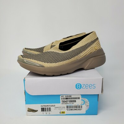New Bzees Womens Outburst Slip-On Knit Loafers Gold Metallic