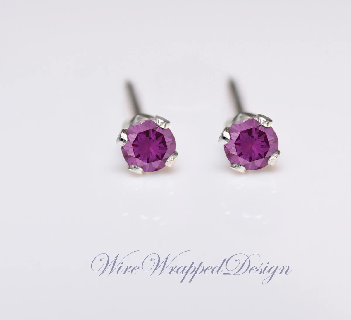 Genuine PURPLE DIAMOND Earrings 2mm 0.08tcw Treated SI 14k Gold Silver Platinum