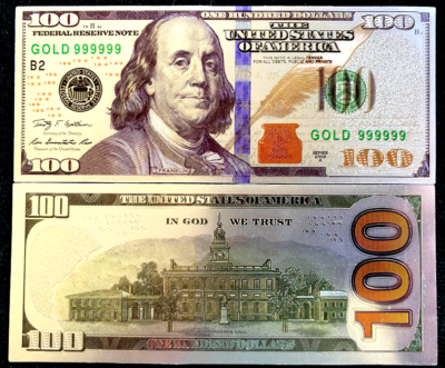 Lot of 10 - Silver Foil Plated $100 Dollar Bill with Green Seal