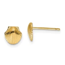 14k Yellow Gold Mini Scallop Shell Stud Earrings for Women 1.09gm L-7mm, W-7mm