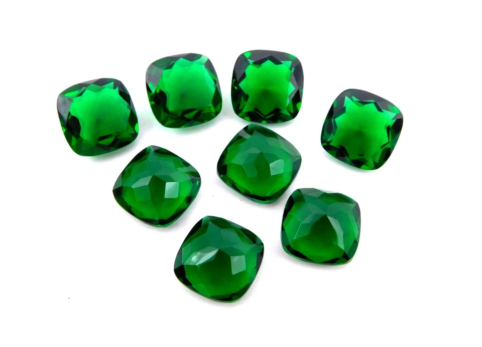 Lab Created Faceted Emerald Cushion Cut Loose Gemstone 12 MM For Jewelry P-2113 - Image 3 of 4