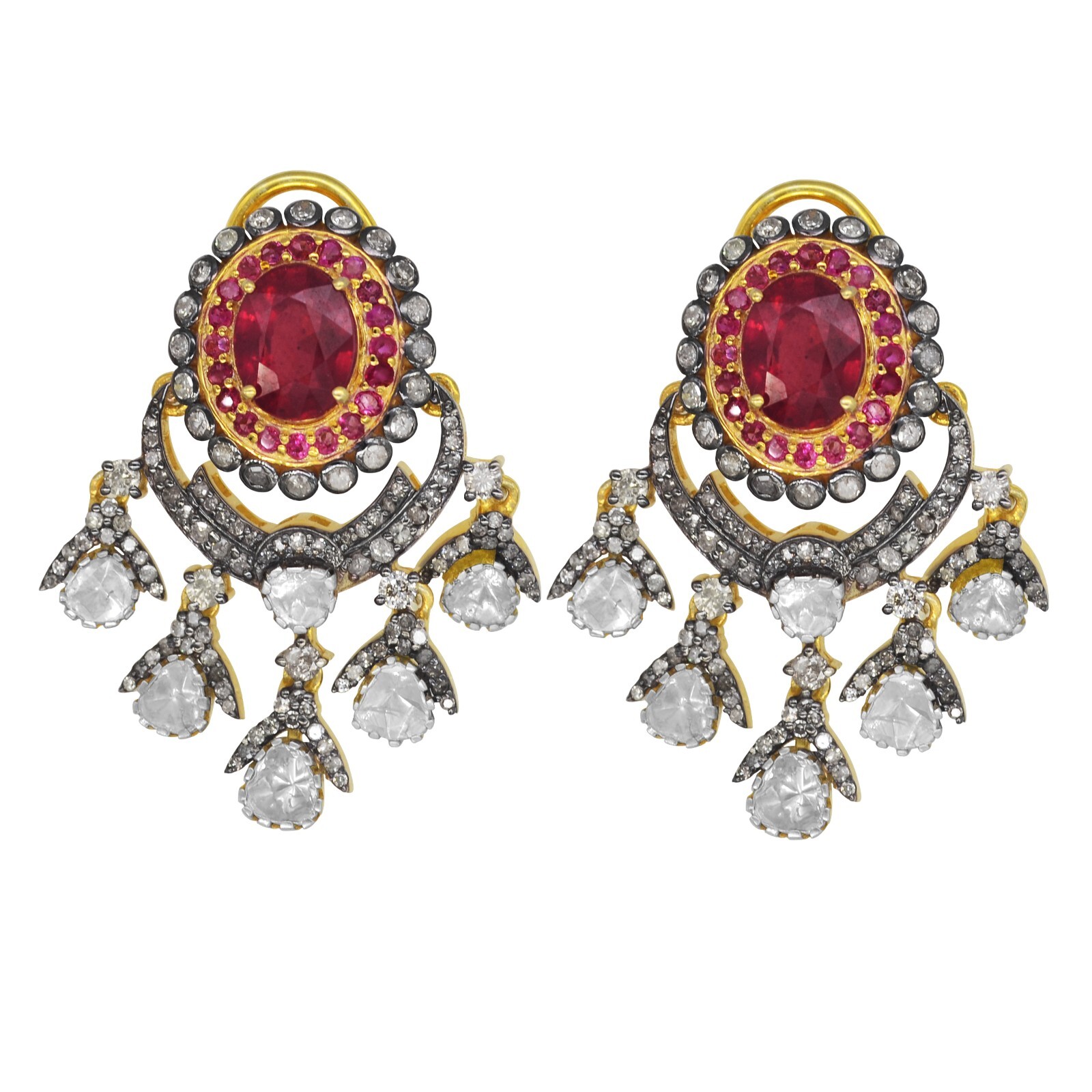 ALTRA Coppia Orecchini Polki Argento Sterling 925 Placcati Oro 18k Naturali Diamanti Coppia Rubino GF