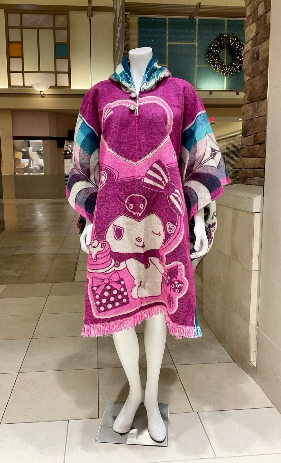 Style Alpaca Poncho, Kuromi, Pink, Handmade By Indigenous Hand, Very Soft & Warm