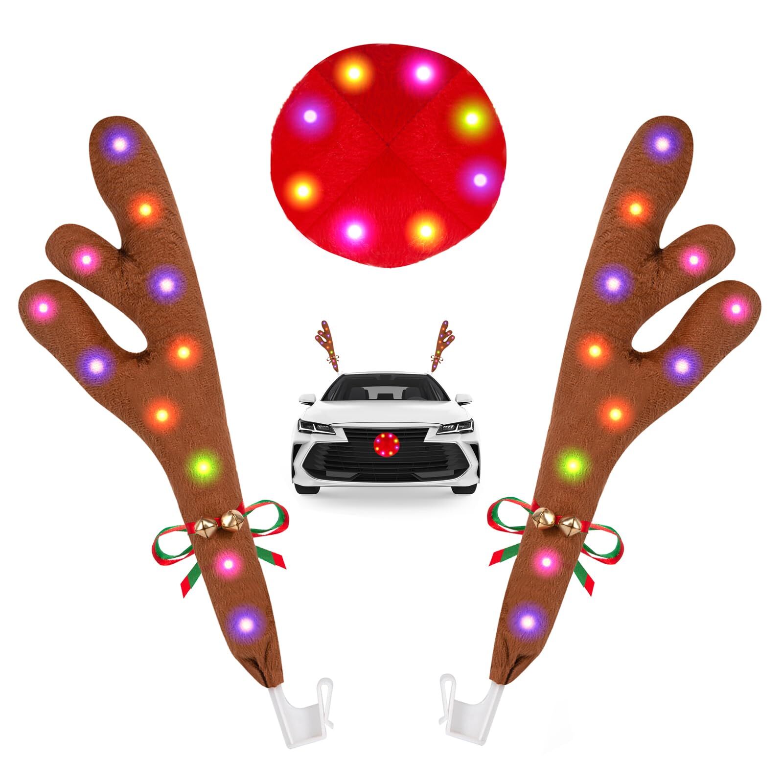 Reindeer Antlers for Cars, Car Reindeer Antlers & Nose with LED