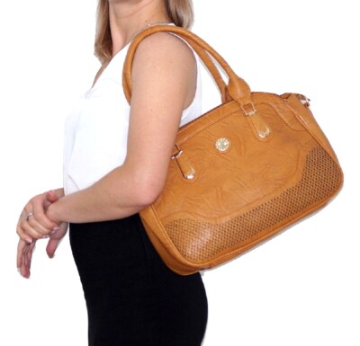 Golden brown ladies' handbag elegant shopper handle bag W/H/D 38 x 28 x 20 cm