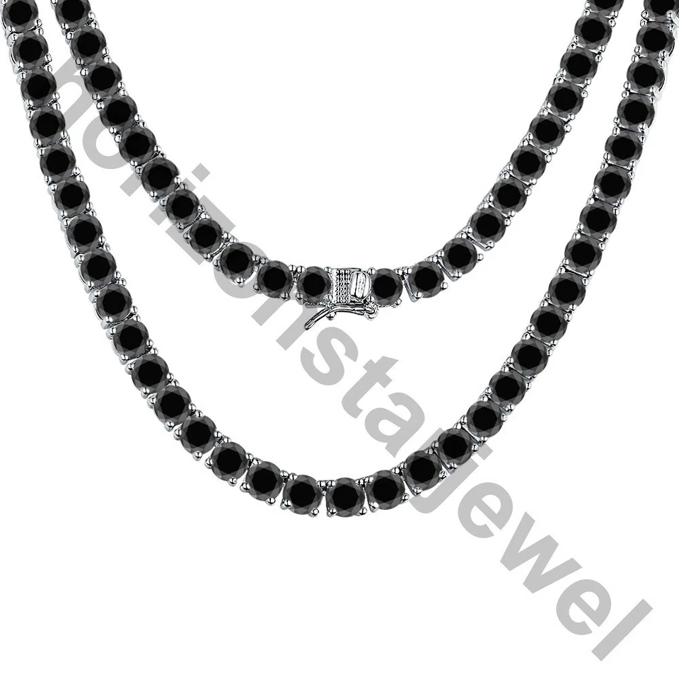 Collar Tenis 22" 5 mm 55 quilates Corte Redondo Diamante Negro Oro Blanco 14K Sobre Foto 2 de 4