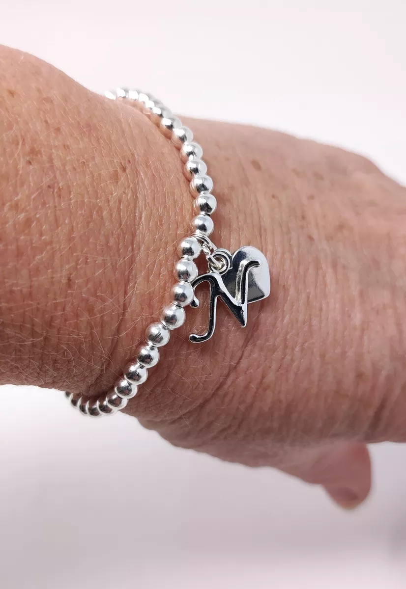 Personalised Women s Girls Heart And Letter Charm Silver Bead