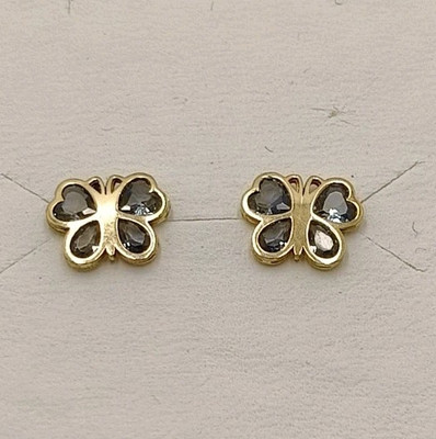Pendientes oro 18k 750 Mls. Mariposas Con Circonitas Azules. 8 MM. 