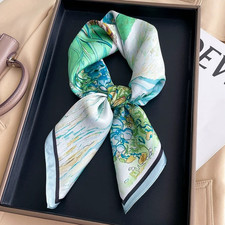 100 Silk Scarf Shawl Green grass Print Bandann Square Neckerchief 65X65cm wrap