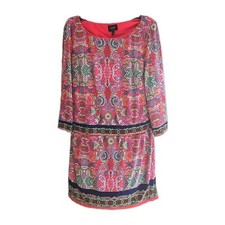 Laundry by Shelli Segal Pink Paisley Long Sleeve Shift Dress Womans Size Medium