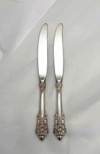 Set of 2 Vtg Wallace Grande Baroque Sterling Silver Dinner Knives 9"Long NO MONO