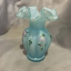 Vintage Fenton Blue  Ruffle Edge Vase - Signed 5 1/2” Tall