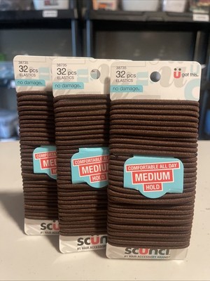 Lot of (3) Scunci U Got This No-Damage Medium Hold 32 pc Elastics - BROWN #38735