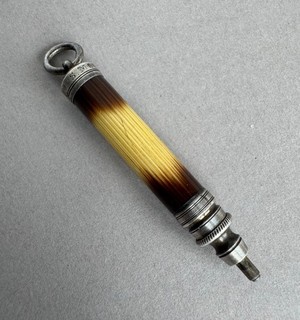 Antique Victorian Porcupine Quill Propelling Pencil Pendant S.Mordan & Co Signed