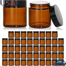 4oz Amber Glass Lotion Jars W/ Black Lids Leak Proof Cosmetic Containers 48 Pack