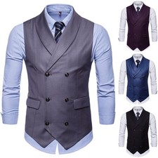 Men's Suit Vests Shawl Lapel Double Breasted Wedding Formal Business Waistcoat