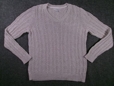 Croft Barrow Cable Knit Sweater Womens Medium V Neck Beige Classic Casual Cozy