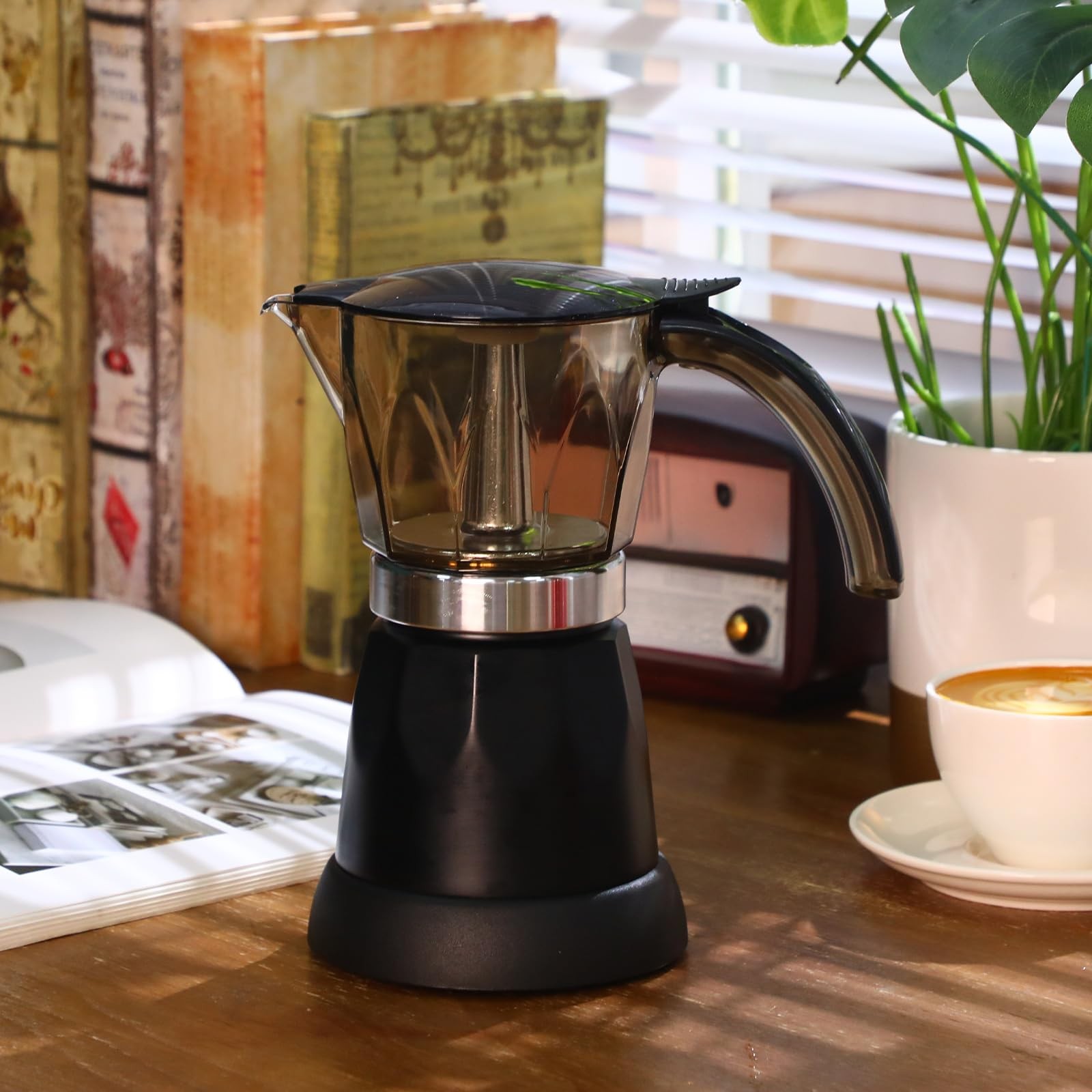 Electric Espresso Maker Transparent Coffee Maker Electric Moka Pot Portable A...