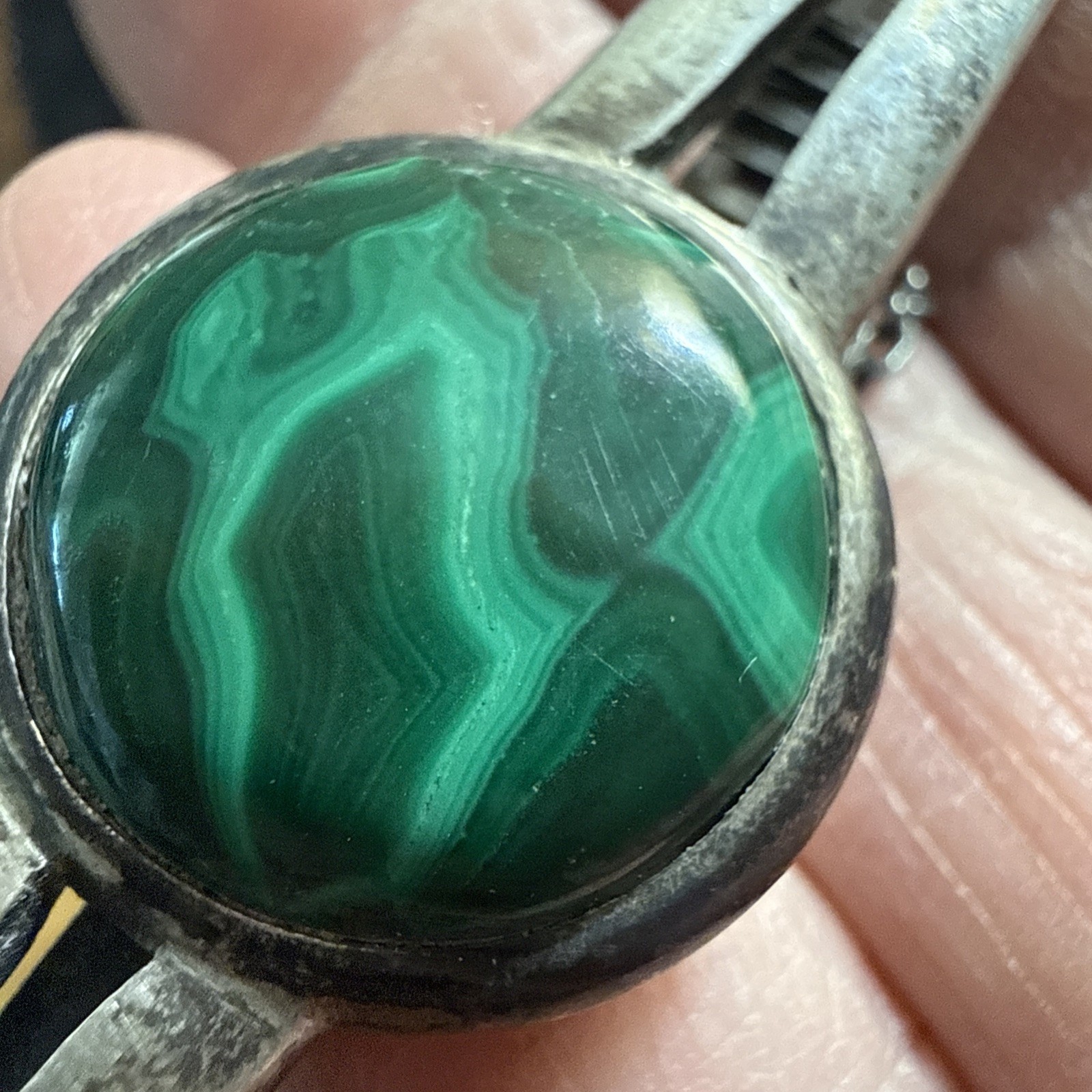Vintage Solid Silver And Malachite Cuff Links And… - image 6