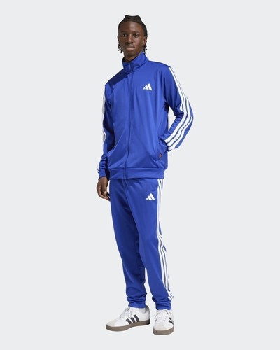  Full Tracksuit MENS Adidas Basic 3-Stripes Tricot Blue White High Neck - Picture 7 of 11