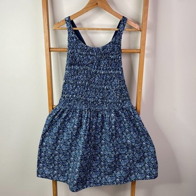 Free People Petunia Mini Dress Womens Large Blue Floral Smocked Sleeveless