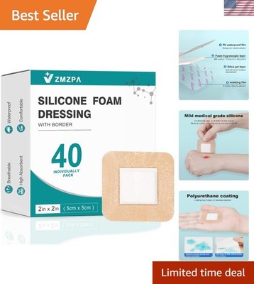 40 Pcs Silicone Foam Dressing 2X2 Gentle Border, Waterproof Silicone Bandages fo
