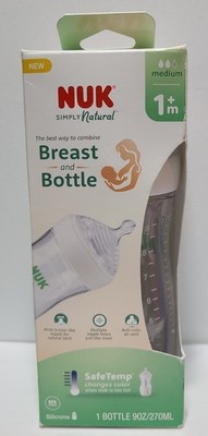 NUK Simply Natural, Breast and Bottle with Safe Temp, 1+ Months Medium Flow 9 oz