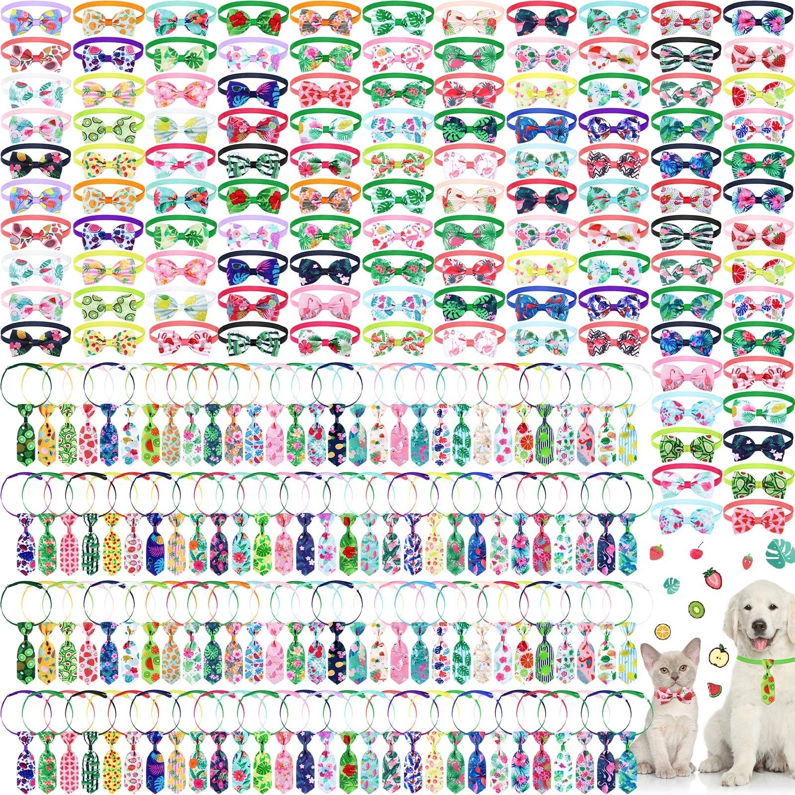240 Pcs Dog Bow Ties in Bulk Include 120 Dog Neckties and 120 Bow Tie Summer ...