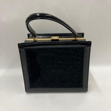 VERSACE Hand Bag Tote Purse Patent Leather Bl...