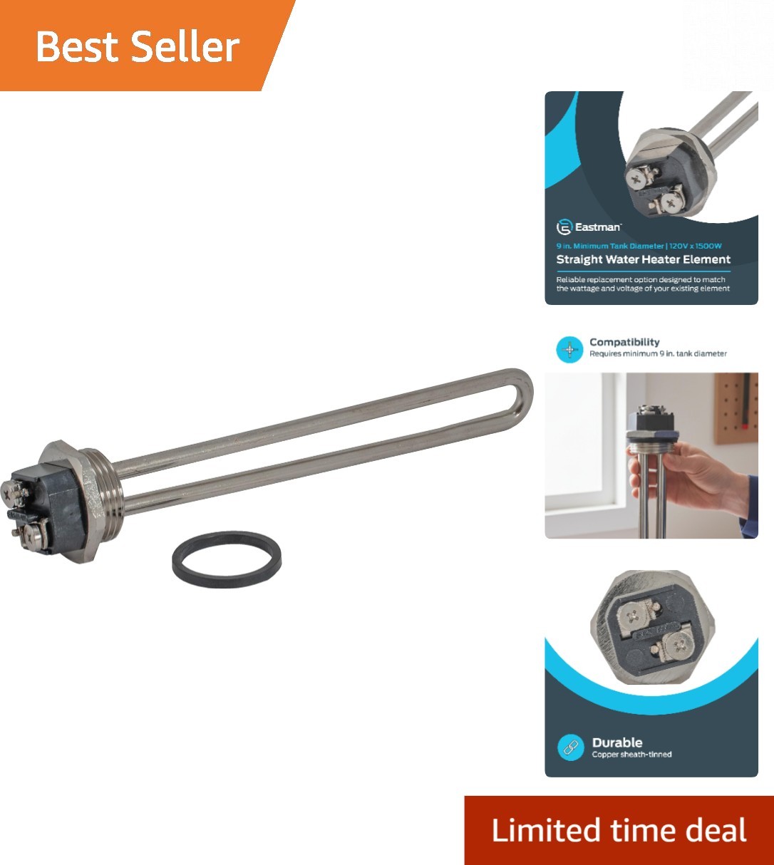 High Watt Density 120V x 1500W Water Heater Element for Effi