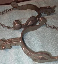 Vtg Western Riding Spurs Nickel-Plated Steel Classic Design Heel Chains Japan