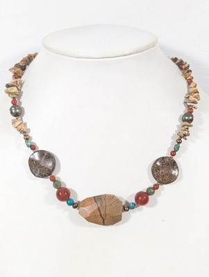 BARSE Multi-Color Stone Beaded Necklace Jasper Turquoise Pearl Earth Tone 19 in