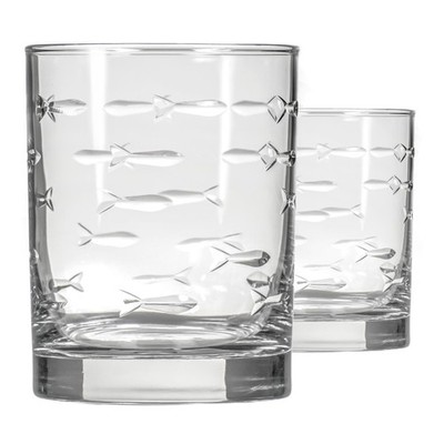 Rolf Glass School of Fish 13 oz Double Old Fashioned Whiskey Cocktail Glasses SE