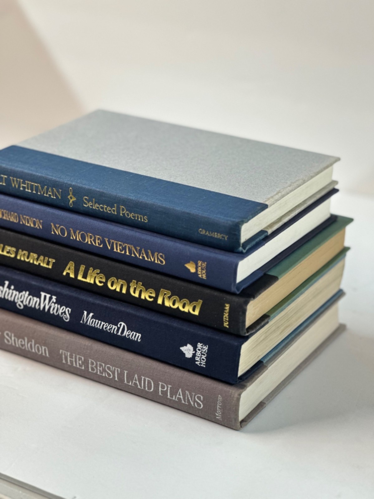 Set of 5 Vintage Dark Blue Hardcover Books – Decorative Staging/Display
