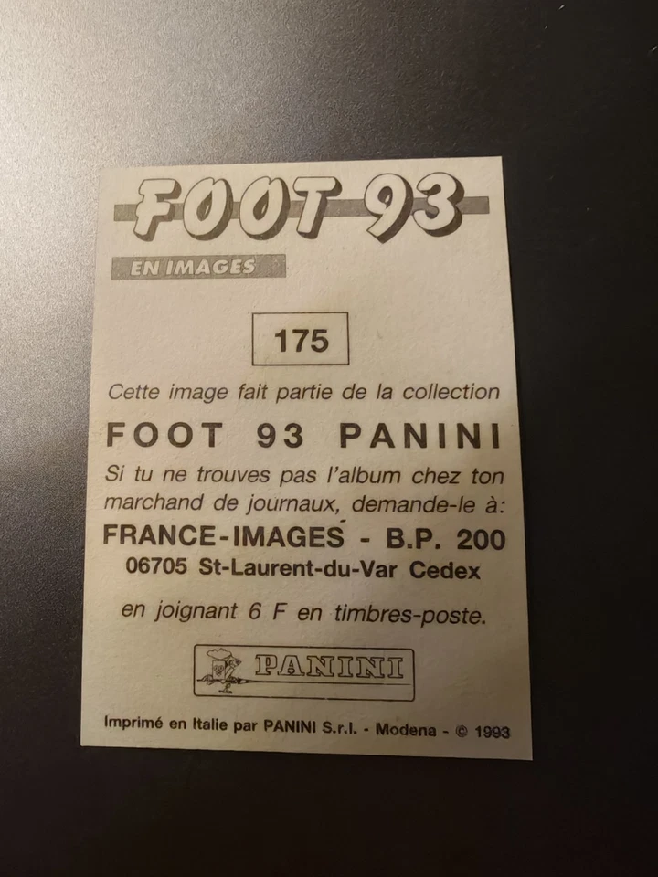 STICKER PANINI FOOT 93 LAURENT BLANC #175 NIMES OLYMPIQUE NEUF - Photo 2/2