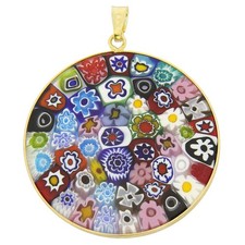 GlassOfVenice Murano Glass Millefiori Pendant "Multicolor" in Gold-Plated Frame