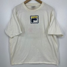 Vintage Fila Graphic T-Shirt Mens Large White Watercolor Logo Made in USA 90s