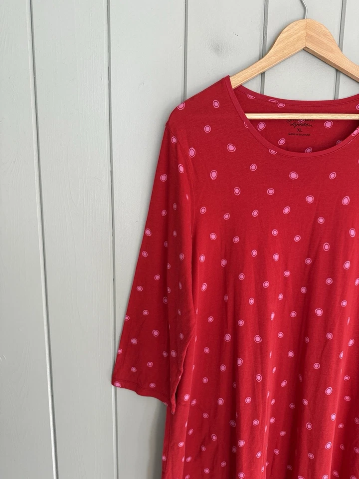 Vestido túnica Gudrun Sjoden XL mezcla de algodón orgánico rojo rosa tejido a lunares Foto 2 de 4
