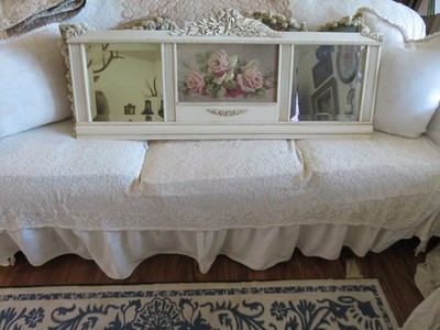 Huge Vintage Christie Repasy Print Beveled Mirror w Giclee Painting PINK ROSES