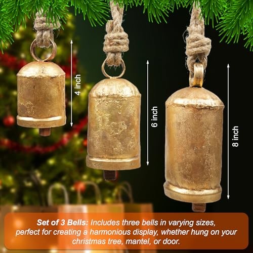 3er Set Riesen Harmonie Rustikal Gold Weihnachtsglocken zur Dekoration - Top - Bild 7 von 7