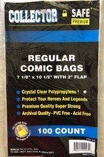 100 Collector Safe regular comic book bags 7 1/8" x 10 1/2" 2" flap NEW SEALED