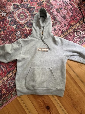 Supreme Burberry Box Logo Hooded Sweatshirt Heather Grey Large