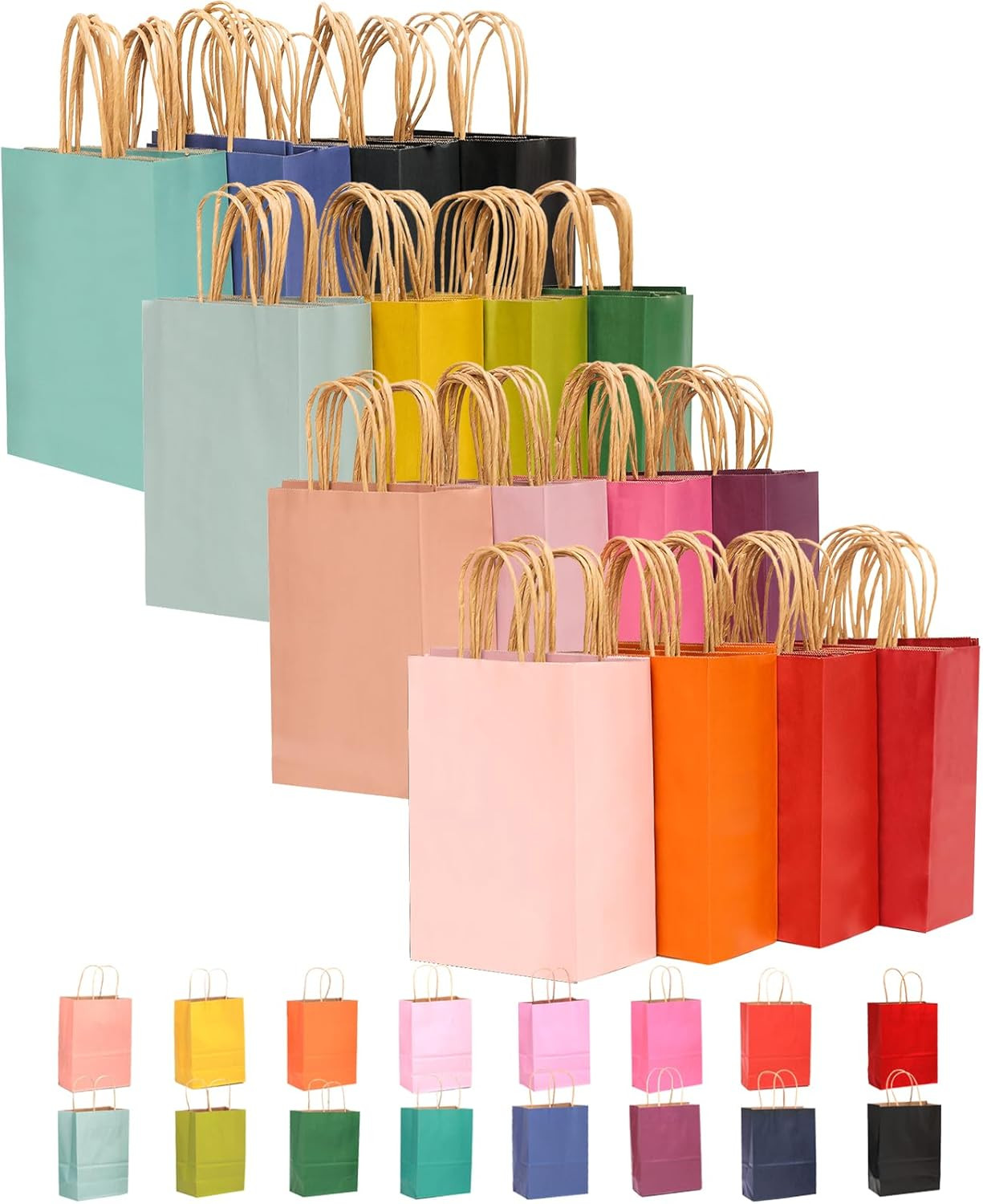 Qiqee 32-Packs Paper Bags with Handles Bulk 8.26"×6"×3.15" Small Gift Bags 16 Di