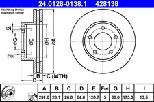 2x ATE Bremsscheibe 24.0128-0138.1 für XJSC JAGUAR XJ 81 X27 XJ81 X300 DAIMLER