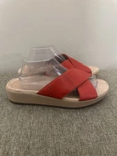 Vionic Women’s Red Leather Wedge Slip On  Slide Sandal Size 11
