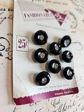Vintage Glass 8 Buttons NOS Black Rinestone Western Germany Le Chic 1940's MAR