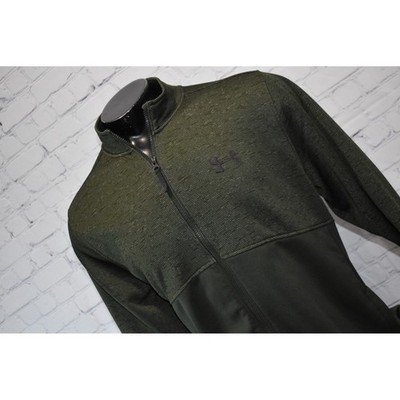 Under Armour Full Zip Jacket Mens XL Green ColdGear Loose Fit Mock Neck Logo